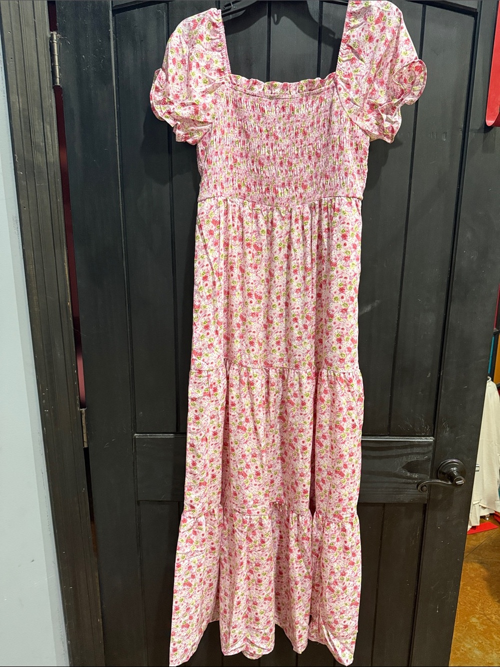 Pink Floral Smocked Tiered Maxi Dress for Girls
